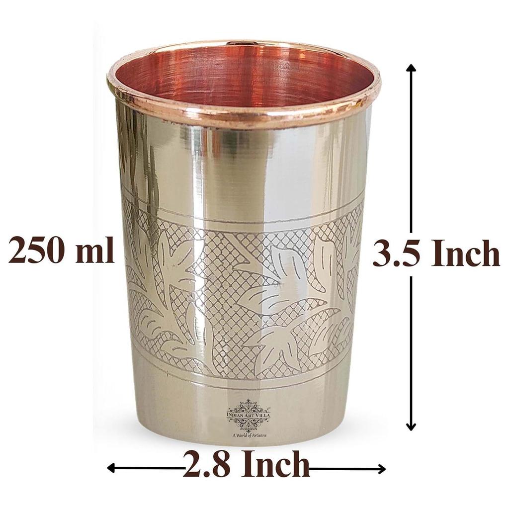 Steel and Copper Glass Tumbler, Drinkware, 250 ML Each, Set of 4