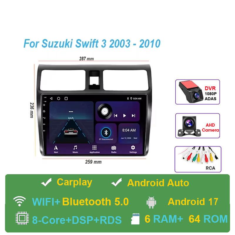 Автомагнитола Android 17 Для Suzuki Swift 2003-2010 Навигация Мультимедиа Видеоплеер Carplay Авто Головное устройство BT Стерео GPS 4G WIFI