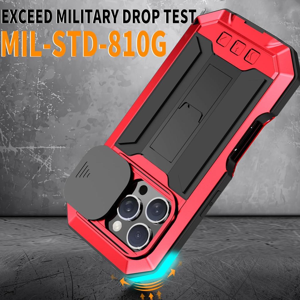 Военный Прочный Металлический Чехол для IPhone 13 14 15 16 17 Pro Max Слайдер Камеры Встроенная Защитная Пленка для Экрана Гибридная Защита Всего Корпуса