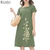 Women Summer Casual Square Collar Short Sleeve Floral Embroidery Dress