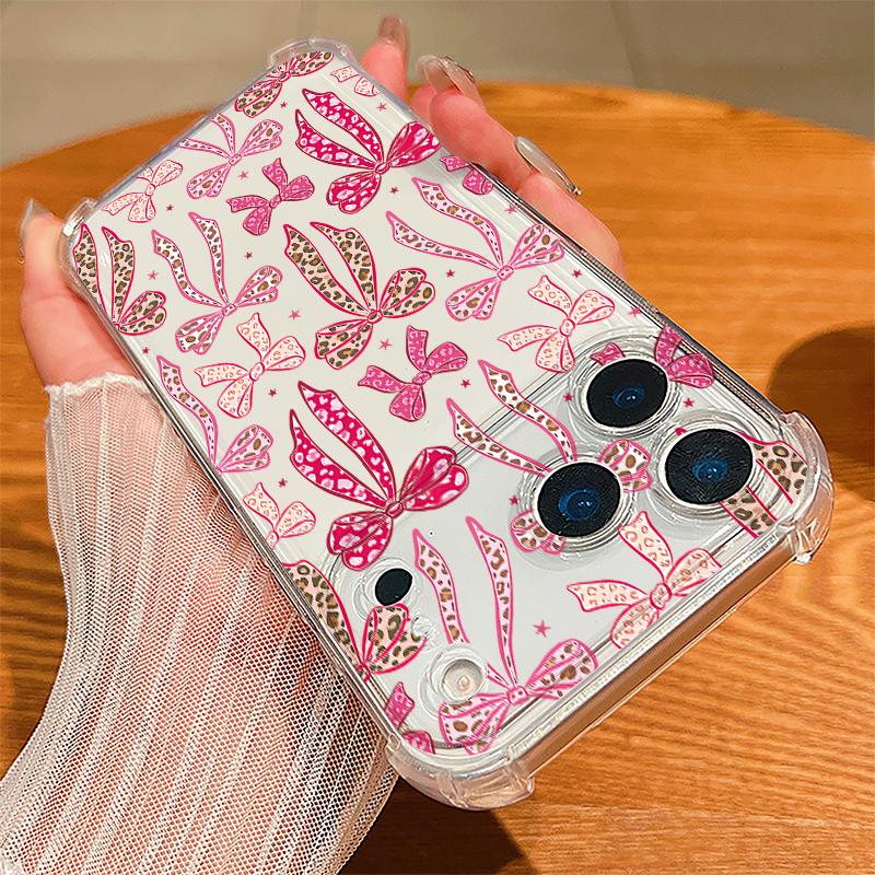 Чехол с узором из розовых бантиков для iPhone 17 Pro Max Coque iPhone 16 15 14 13 Pro Max 11 Ударопрочный Прозрачный Мягкий Силиконовый Чехол