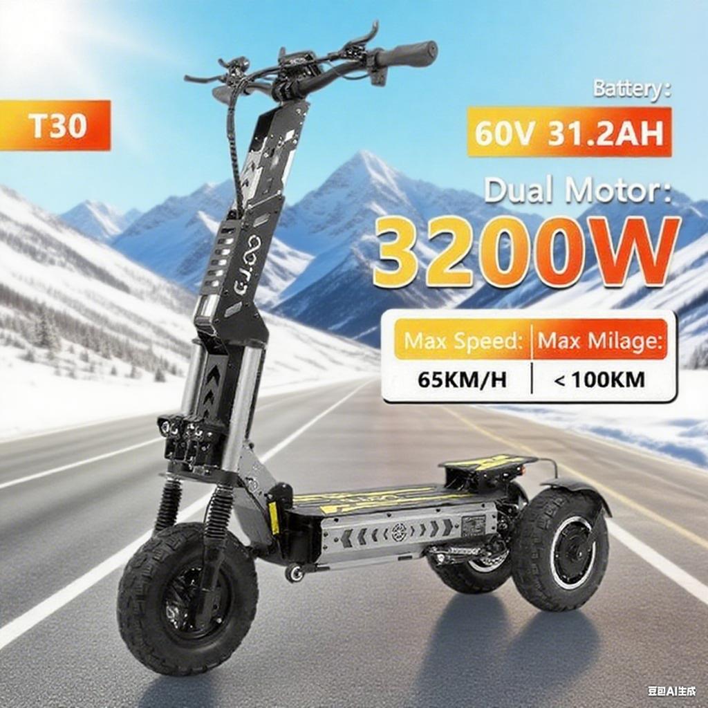 OOTD T30 Электросамокат 3200 Вт Двухмоторный 60 В 31,2 Ач Гидравлический тормоз Электрический самокат 13" Внедорожная шина Гидравлическая подвеска Электросамокаты