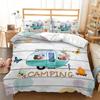 Happy Camping Duvet Cover Microfiber Camping Travel Car Tree for Children Boys Girls Teens Camper Summer Theme for Bedroom Decor