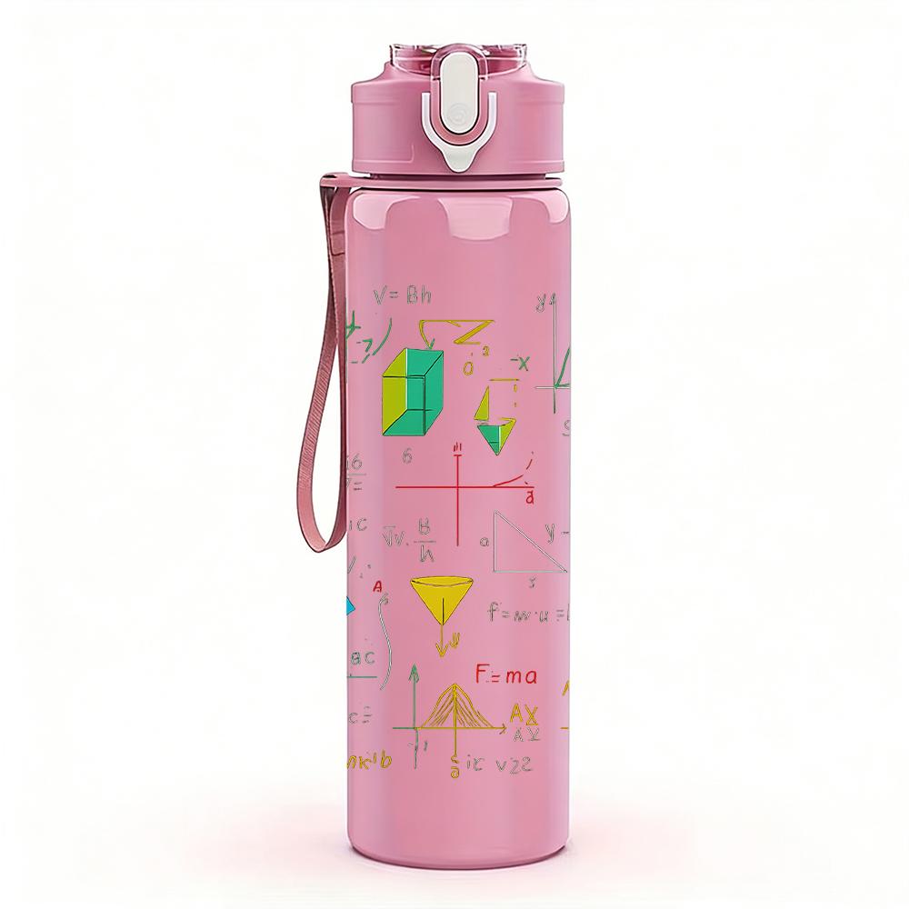 1PC Multicolor Doodle Letter 750ml Color Plastic Sports Water Bottle Leakproof Flip Straw Lid For Sports Office Home Use