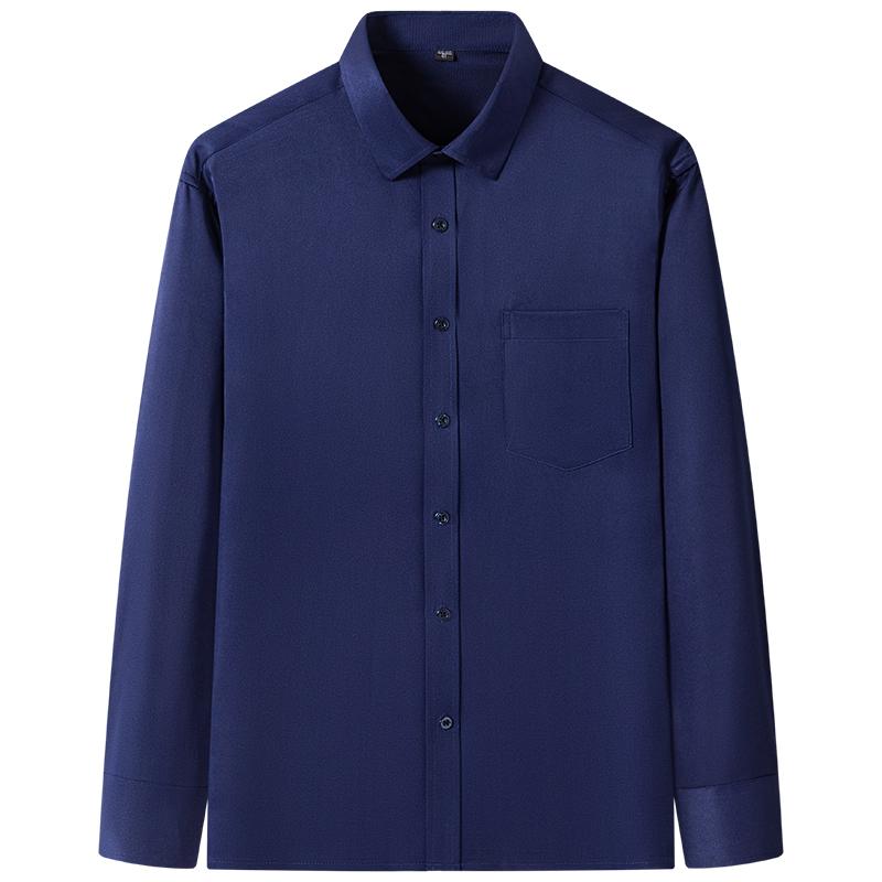 Мужские простые рубашки, обычная мужская классическая рубашка с длинными рукавами и против морщин с нагрудным карманом и отложным воротником