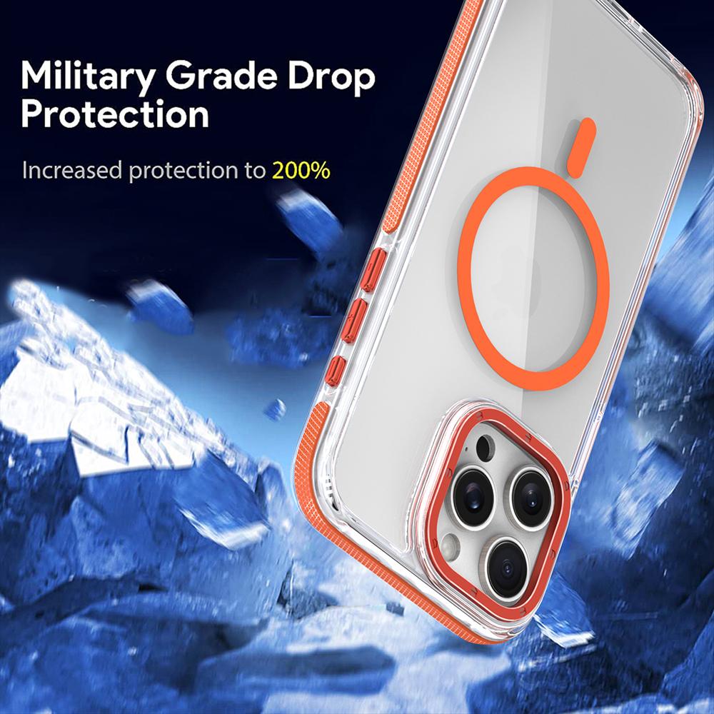 Чехол для iPhone 15 14 13 12 11 Plus Pro Max с цветной рамкой, магнитный чехол Magsafe для беспроводной зарядки, прозрачный корпус, защита от падения, чехлы