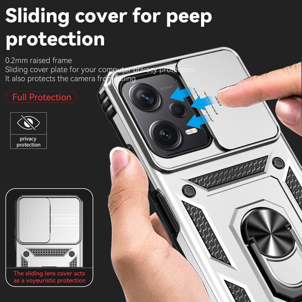 Для Xiaomi Редми Примечание 12 (5G)/ Xiaomi Poco X5 Бронированный чехол для телефона Защита объектива камеры Металлическое кольцо-подставка Противоударный чехол