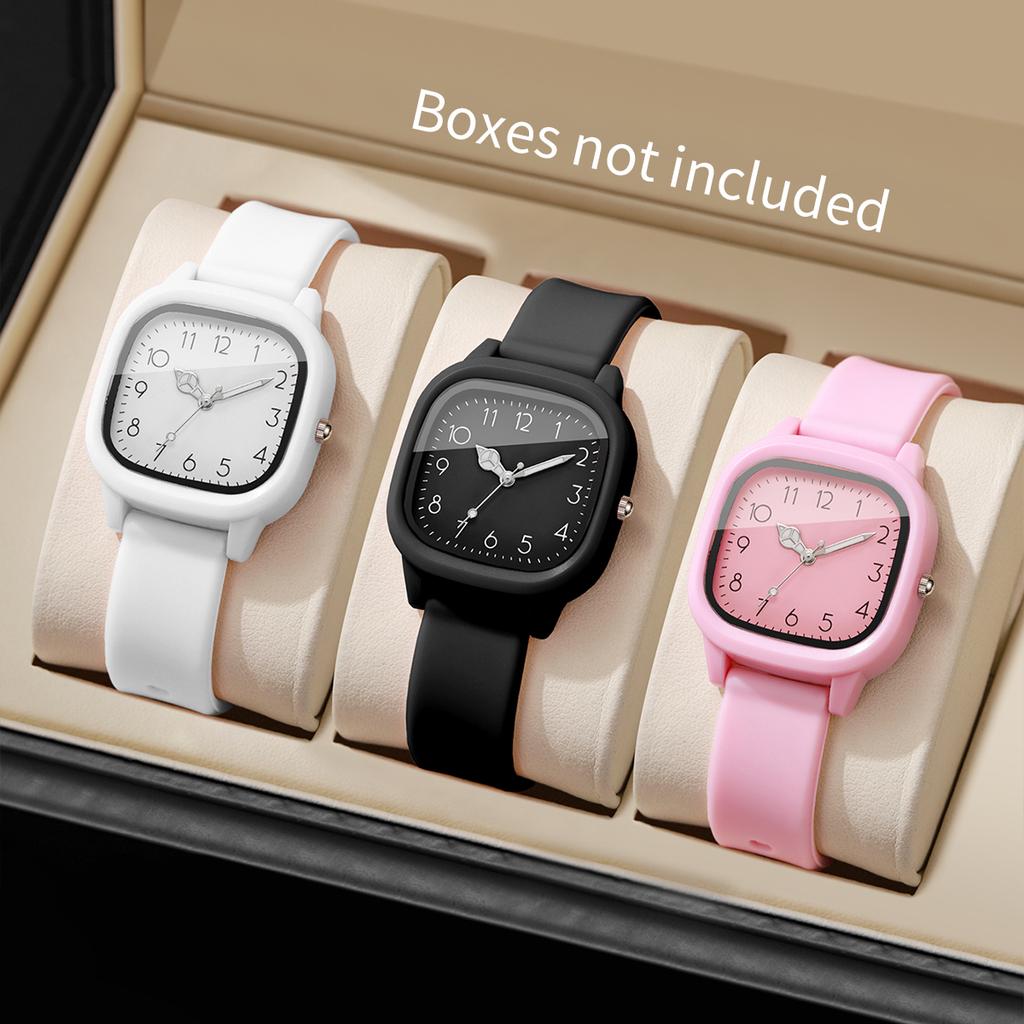 Xiaomi 3PCS/Set Women Fashion Arabic Numeral Dial Quartz Watches Ladies Silicone Strap Watch Girls Clock Reloj Mujer(Without Box)