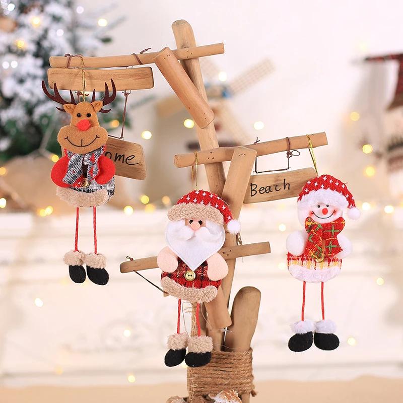 Christmas Santa Claus Dolls Dancing Snowman Deer Bear Cloth Puppet Christmas Tree Small Hanging Pendant Home Craft Decor Gift