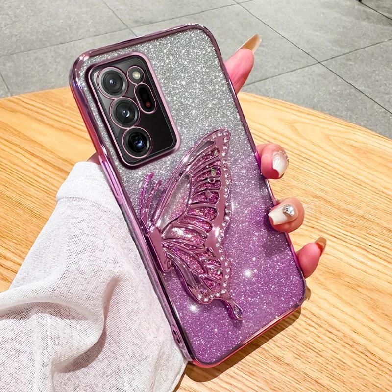 3D Чехол-глиттер с бабочкой для Samsung Galaxy Note 20 Ultra Note 10 Plus Note 8 9 Защита камеры Черный чехол