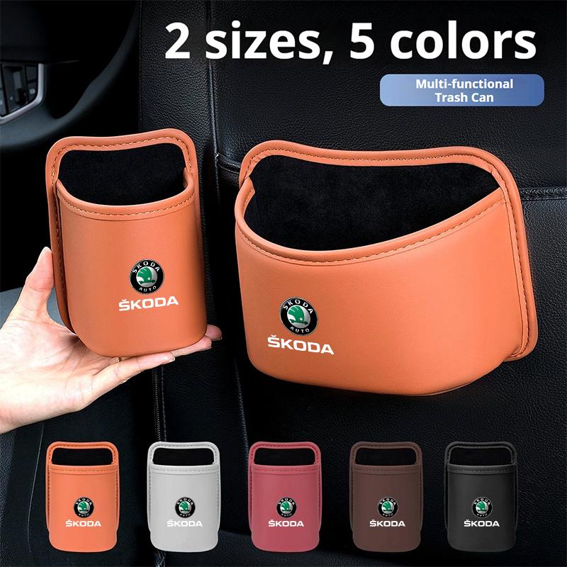 HQKI8 Car Door Storage Box Seat Hanging Trash Can Trash Can Car Interior Accessories For Skoda Octavia Superb Rapid Kodiaya Kroya