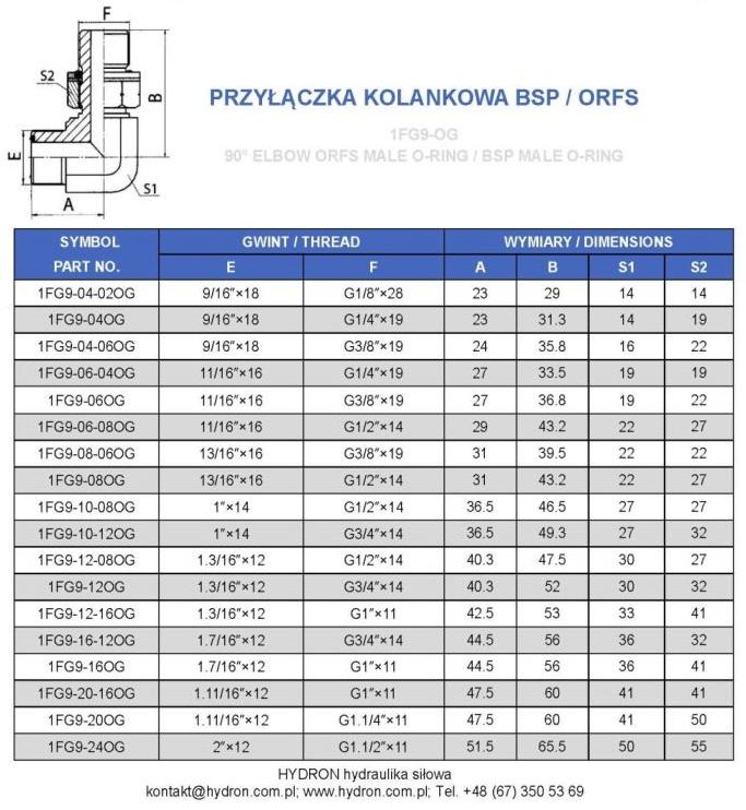 Przyłączka Kolankowa 90° Bsp/Orfs 1/4" / 9/16"