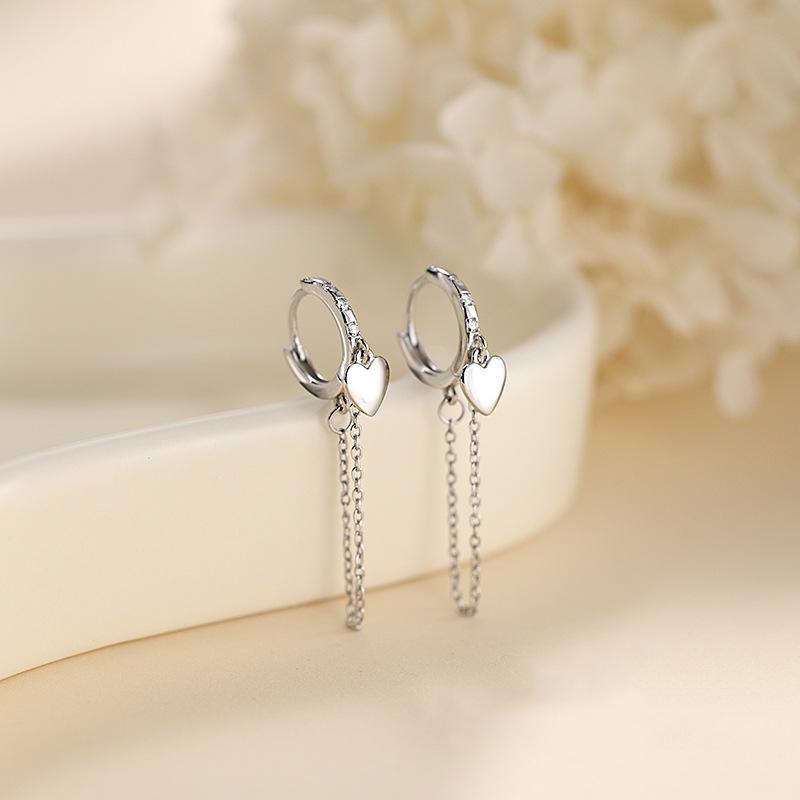 CIAXY Silver Color Heart-shaped Charm Earrings for Women Temperament Tassel Chain Ear Buckle Korean Fashion Jewelry