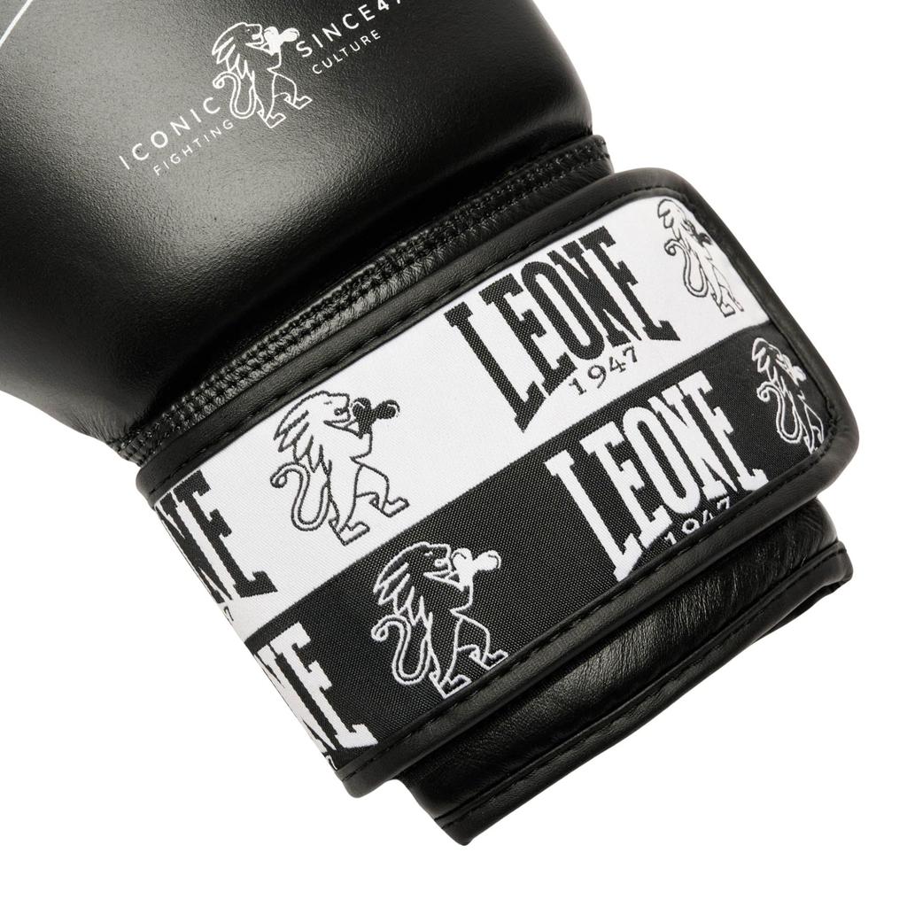 LEONE 1947 боксерские перчатки унисекс из коровьей кожи с полиуретановой накладкой на липучке черного цвета GN208 [ICONIC] 100% (10 унций) [Подлинный продукт]