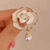 Women Camellia Shape Brooch Faux Pearl Pendant Pin Suit Collar Shawl Scarf Badge Costume Accessories