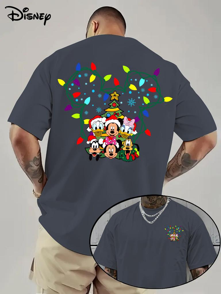 Disney Микки Рождественская Мультяшная Футболка Мужская Мода Буквенный Мультяшный Дизайн Дышащая и Легкая Повседневная Футболка с Коротким Рукавом