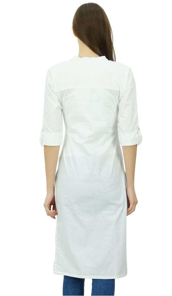 Phagun Cotton Plain Kurti Tunic Mandarin Collar Ethnic Casual Kurta Blouse