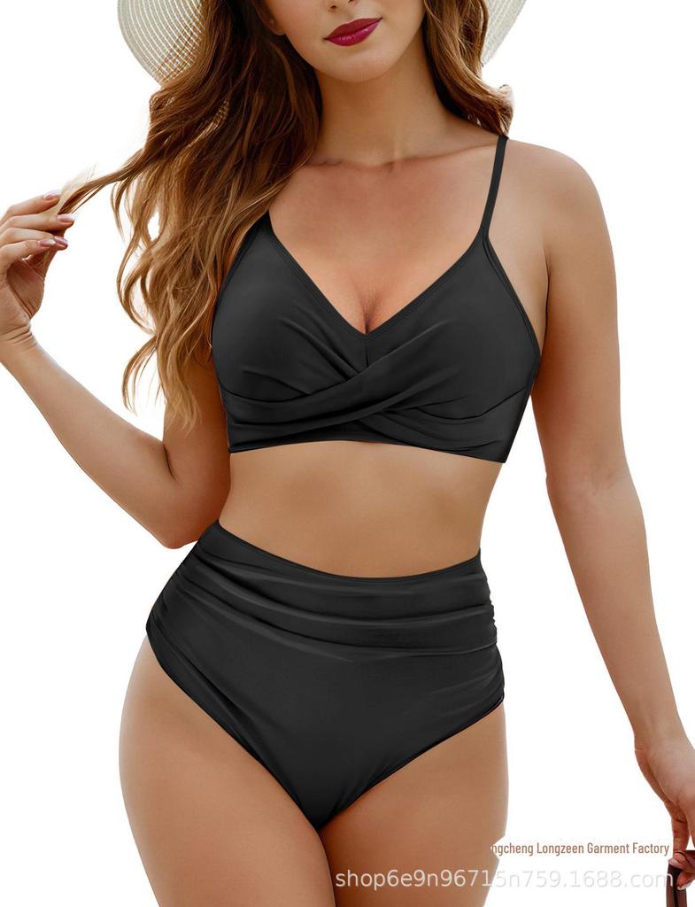 2024 Новый женский европейский и американский купальник-бикини из двух частей с перекрестными бретелями