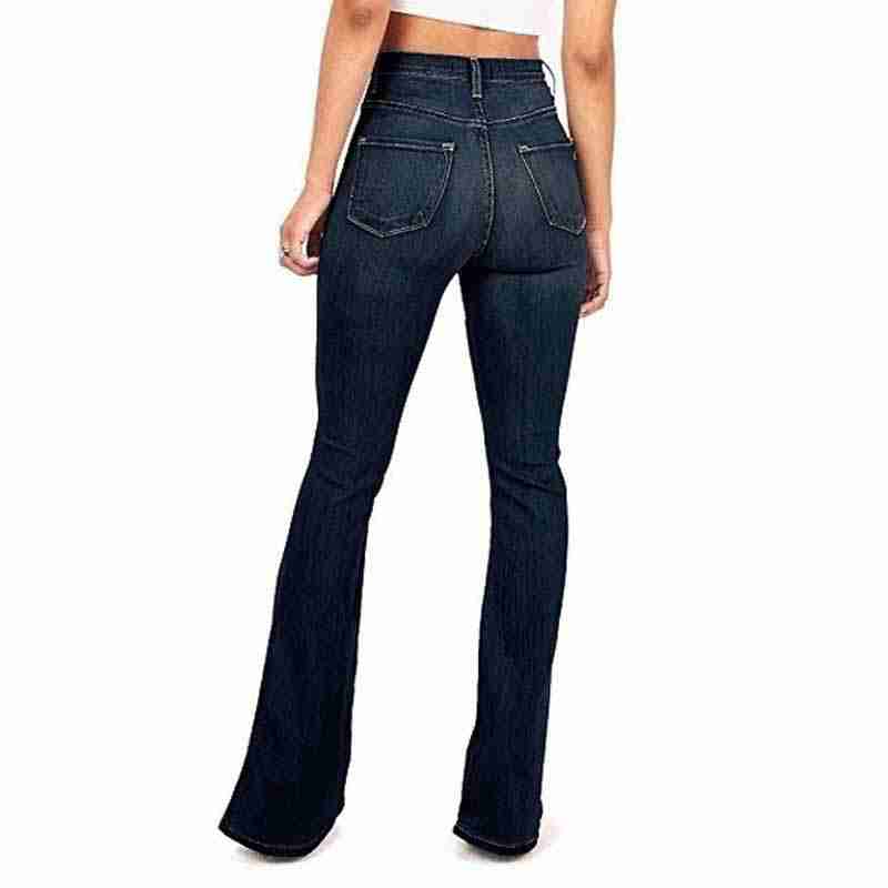 Women Fashion Vintage Juniors Bell Bottom Pants High Waist Fitted Denim Jeans Pencil Pants