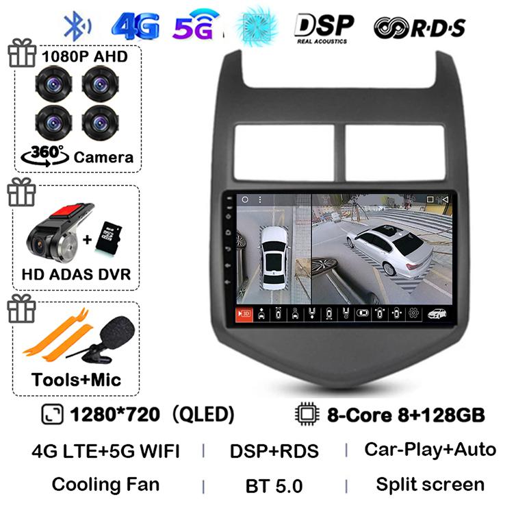 Android 14 CarPlay Auto для Chevrolet Aveo 2 Sonic T300 2011 2012 2013 2014 2015 Автомобильный радиоприемник, мультимедийный плеер, GPS, стерео, WIFI+4G