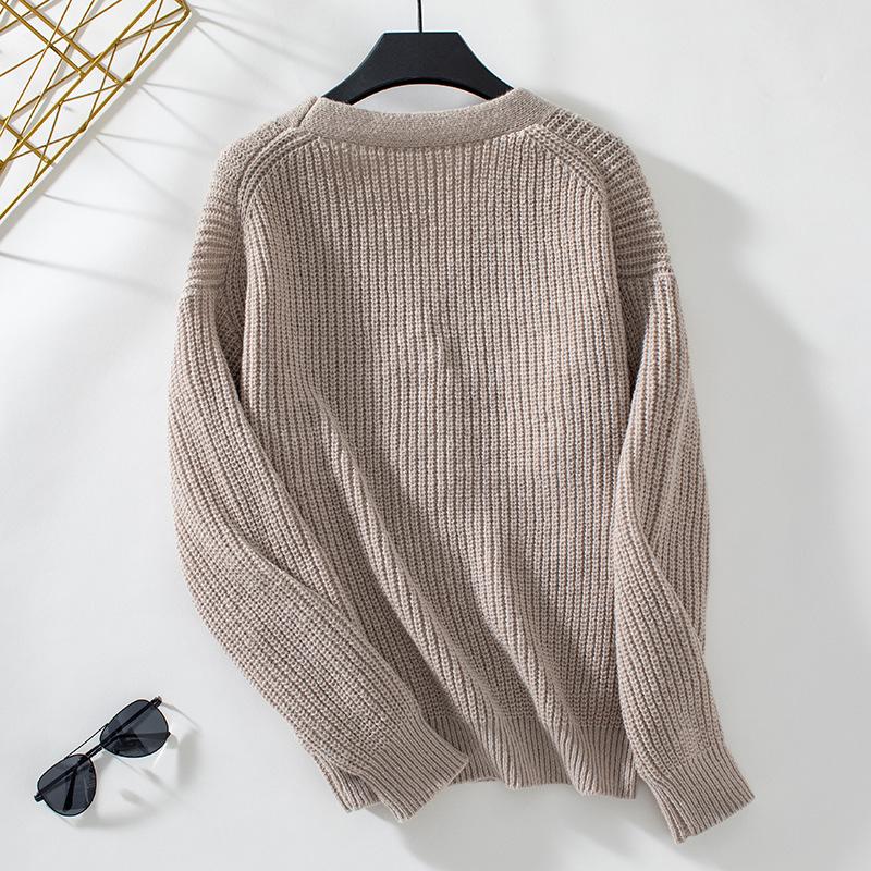 Autumn and Winter Women's Knitwear Loose Casual Solid Colour V-neck Single-breasted Knitted Sweater