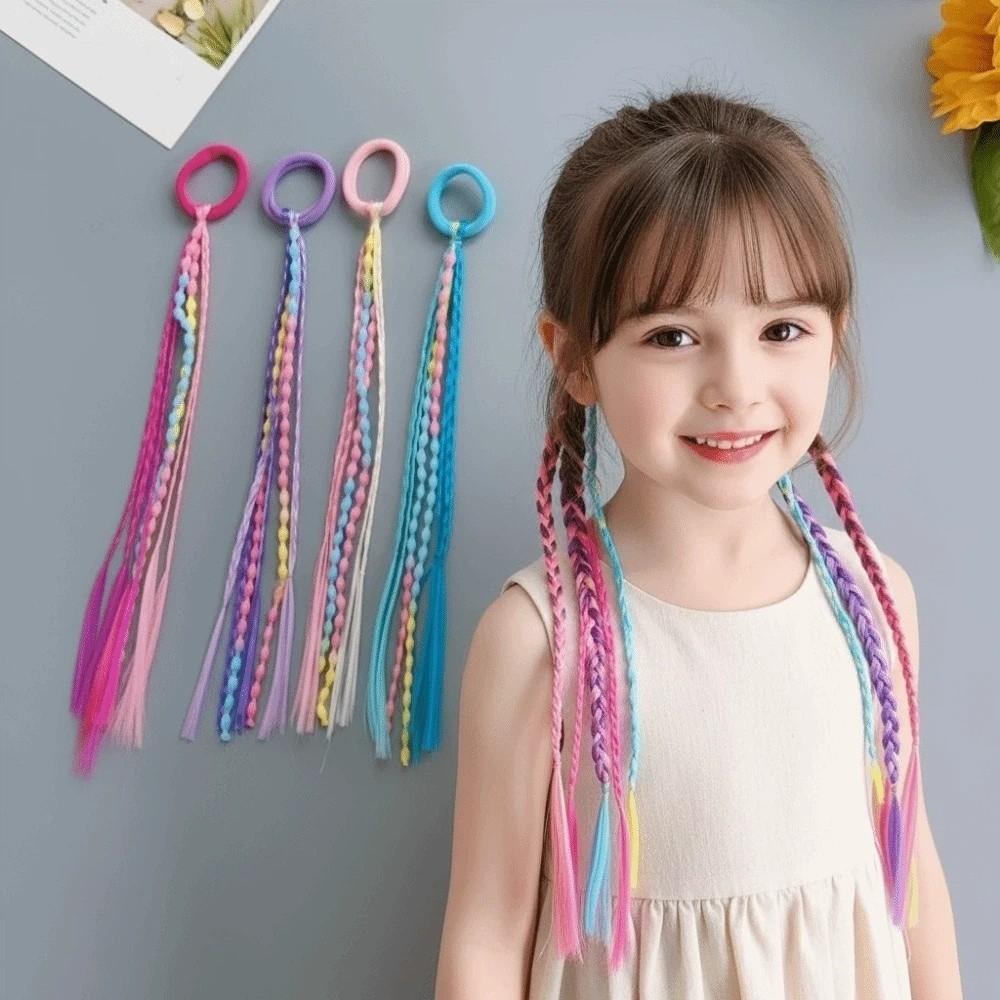 12pcs Tangle-Free Design Braided Hair Extensions Colorful Ponytail Holders Fashion-Forward Tweens