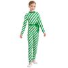 Girls Candy Cane Costume Striped Design Long Sleeve Bow Knot Bodysuit Dance Jumpsuit Christmas Party Outfit