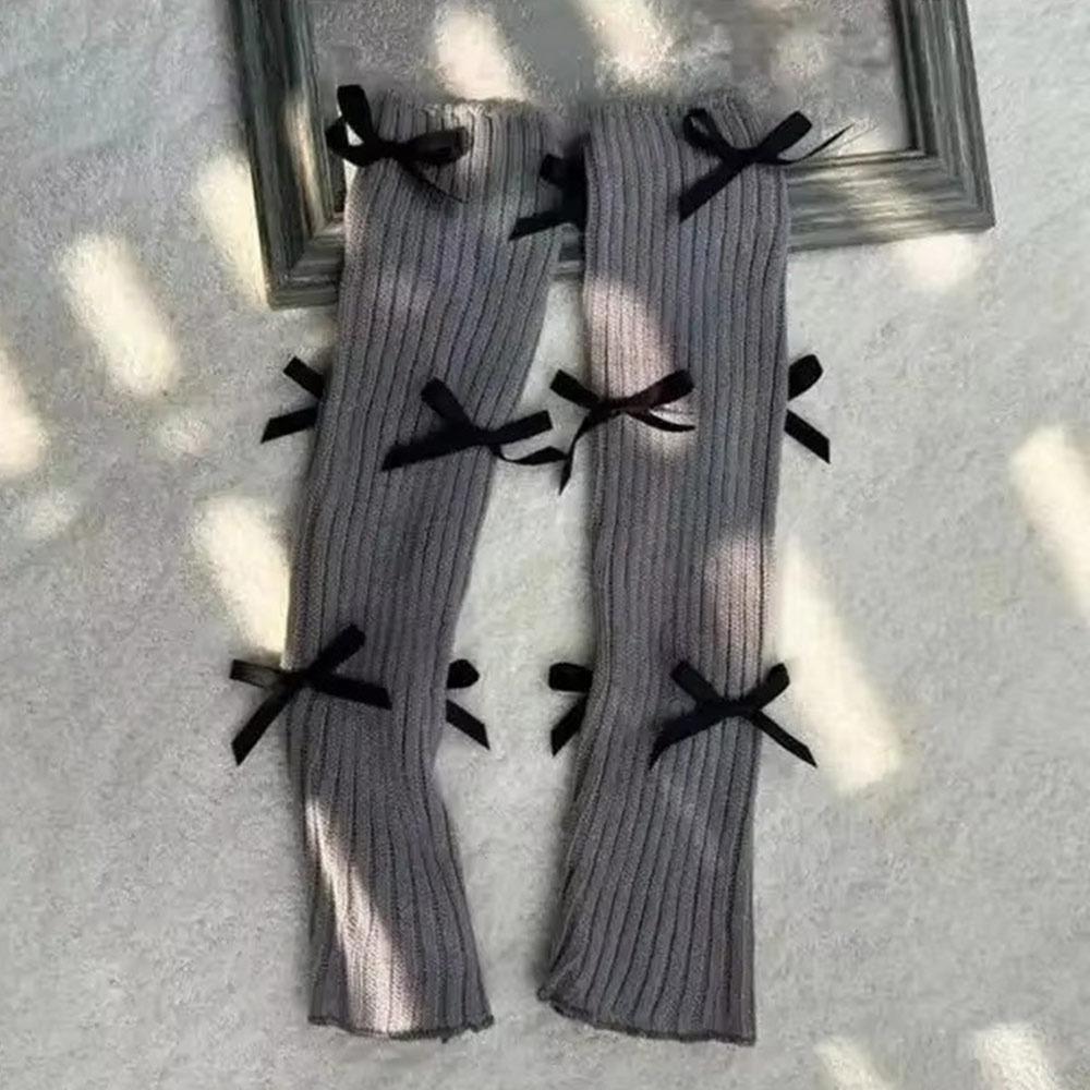 Модные вязаные гетры с бантом 40 см, вязаная текстура, чехол для ног, белые, черные, теплые вязаные носки, осень-зима