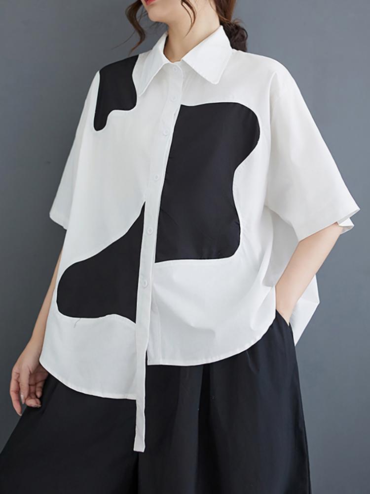 Xitao Асимметричная женская повседневная рубашка контрастного цвета с короткими рукавами ZY8798