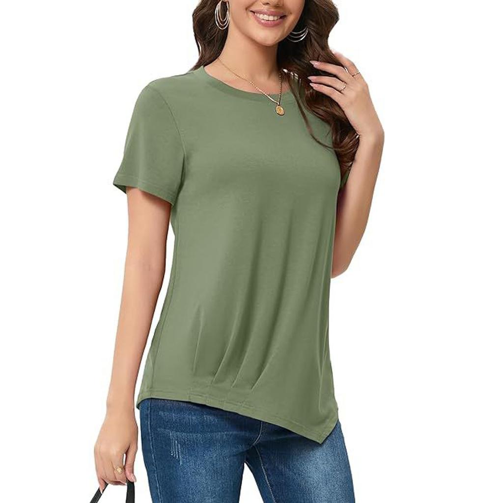 Женские летние топы с короткими рукавами, однотонные рубашки с круглым вырезом, повседневные футболки