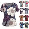 Women's Retro Printed V-Neck Double Pocket Short Sleeves Hem Slit Uniform Caregiver Top