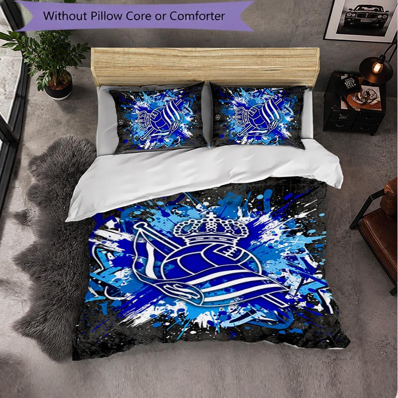 Real Sociedad FC Themed Bedding 3Pcs Duvet Cover Set Decorative Bed Linen For Teen Room Home Decoration