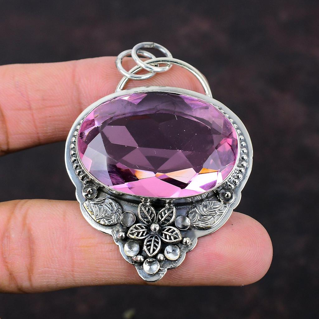Ограненный розовый кунцит Кулон Очень красивые ювелирные изделия из драгоценных камней Подвеска из стерлингового серебра 925 пробы Цветочная подвеска ручной работы Подарок для свадебных серебряных украшений