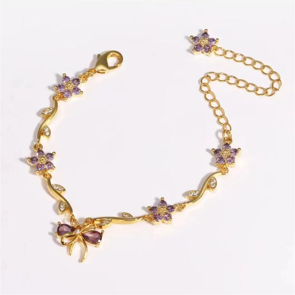 Милый и Цветочный Браслет из Меди с Цирконом в Виде Бабочки, Подарок на День Святого Валентина
