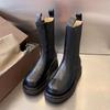 Осень Зима Черные Теплые На Флисовой Подкладке Круглый Носок Платформа Женские Полусапоги До Середины Икры Шикарные и Элегантные Роскошные Женские Полусапожки