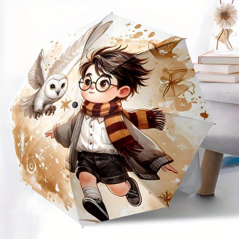 1pc Lively Harry Potter Automatic Open/CloseUmbrella-CuteUmbrella with Cute Design, Portable 3-Fold Compact Umbrella for Men & Women, Valentine's