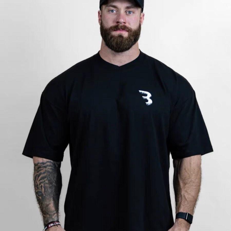 Gym Fitness T-shirt Loose Oversized Men Short Sleeves Bodybuilding Sports Tees Summer Training Workout Jogging Tops