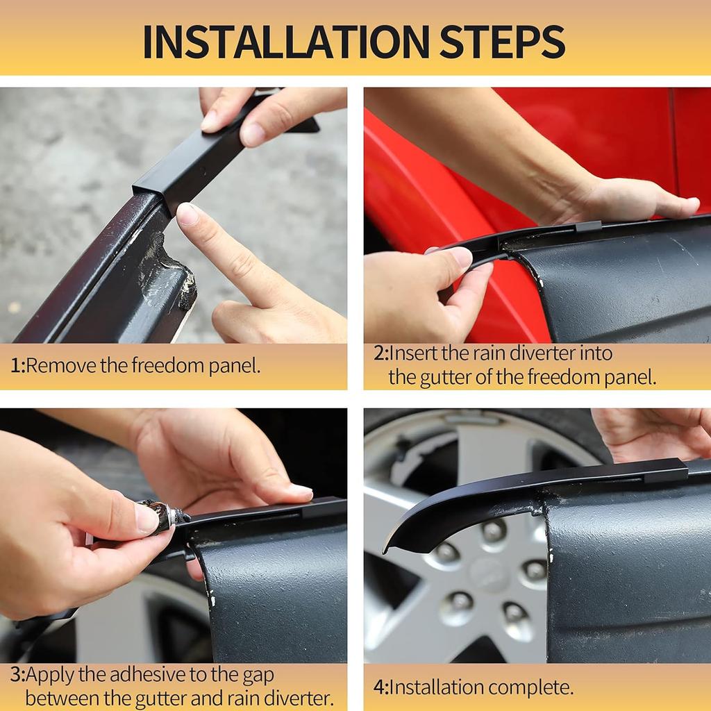 ABS Car Hardtop Rain Gutter Diverters Drip Rail Extensions Roof Water Guard Diversion Channel Guard For Jeep Wrangler JK 07-17