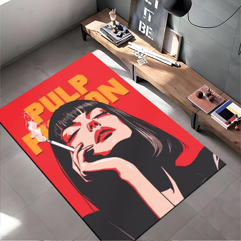Area Rug, Pulp Fiction 1994 Mia Wallace Red Smoking Pop Art Poster, Living Room Decor, Non-Slip Mat