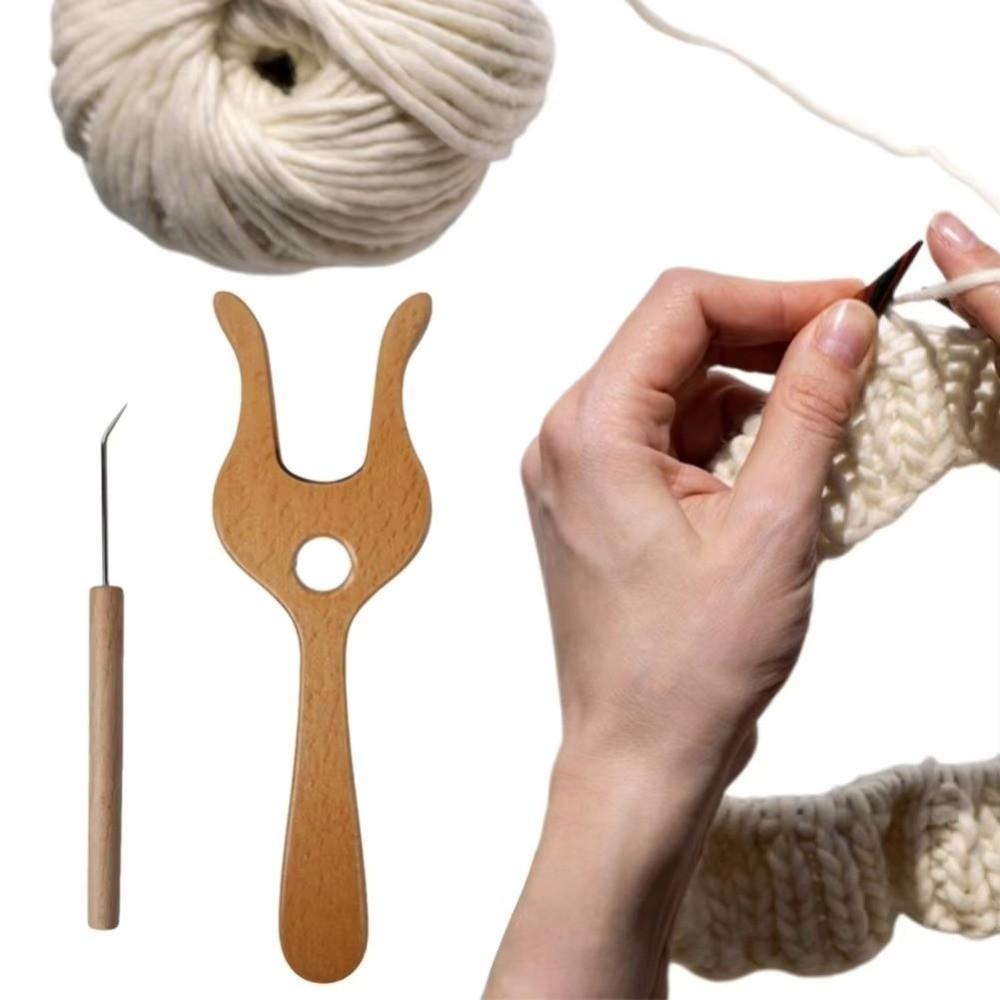 Knitted Suit Wooden Knitting Fork Yarn Macrame Tool DIY Scarf Making Tool DIY Craft Braiding Tool