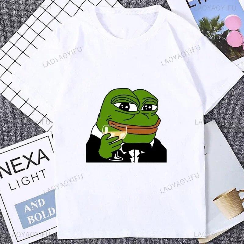 Harajuku Style Funny Cartoon Pepe Frog Emote Graphic Printed T Shirt Short Sleeve Tshirt Loose Streetwear Hipster Soft Unisex Tees