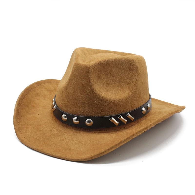 Ethnic Style Western Cowboy Top Hat Suede Men'S And Women'S Felt Hat Rivet Roll Edge Jazz Hat