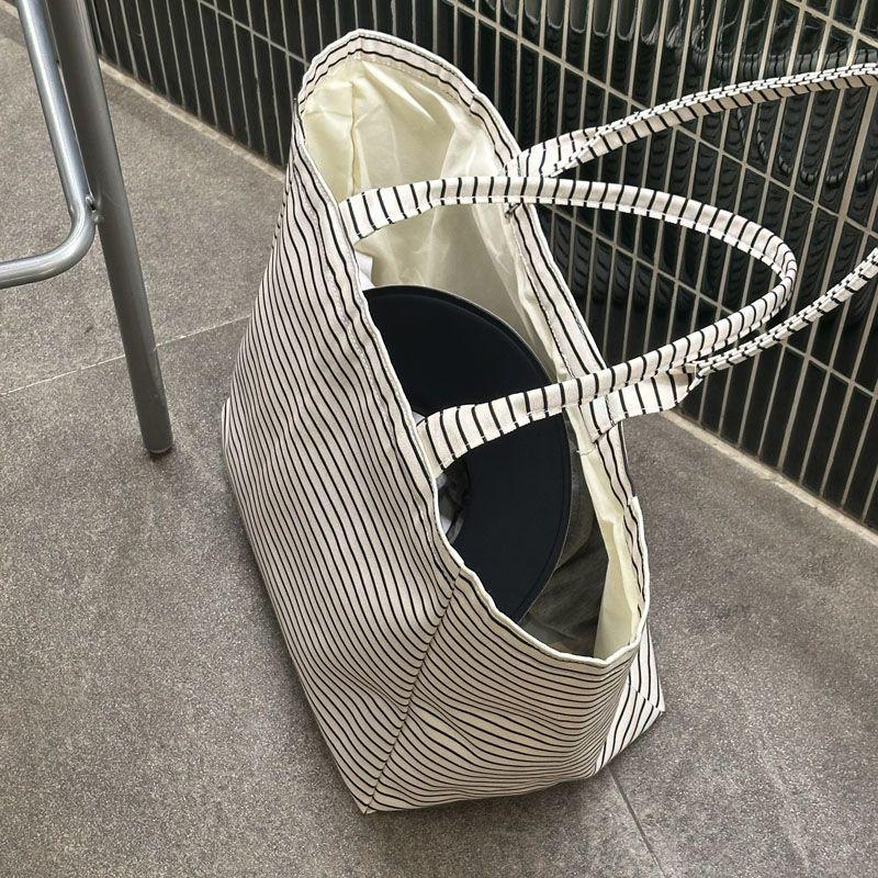 Korean-Style Striped Canvas Tote: Large-Capacity Handbag for Women, 2025 Edition