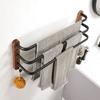 40cm-60cm Wood Bathroom Towel Rack Black/White Aluminum Towel Holder Wall Hanging Multi Pole Triple Towel Bar With Hook