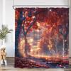 Autumn Landscape Shower Curtain Maple Forest Waterfall Landscape Tree Bathroom Decoration Polyester Bathtub Curtain