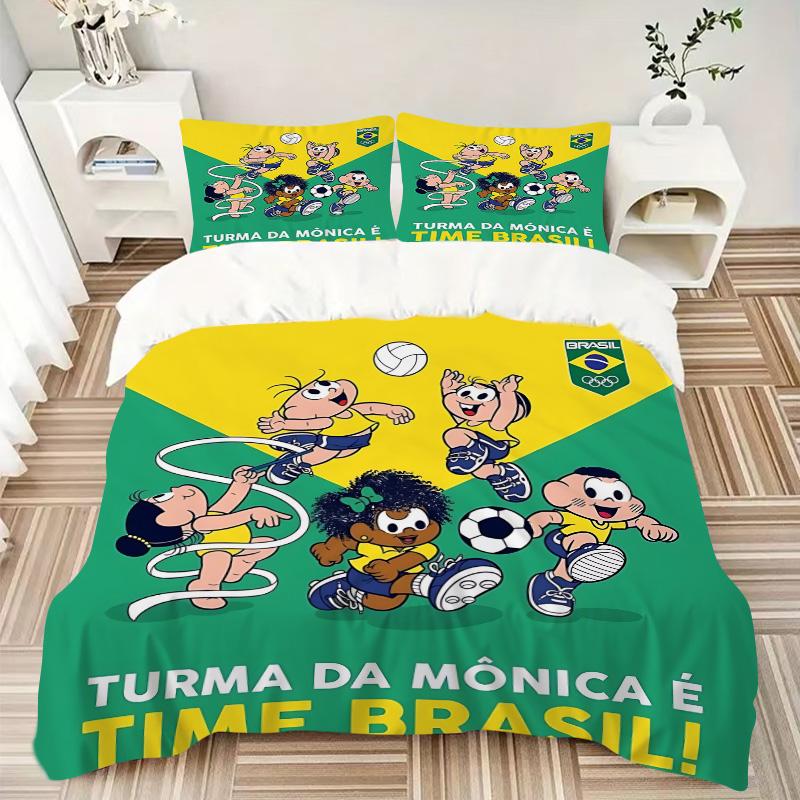 3pcs Monica Gang Supports Brazil Bedding Set, Includes One Quilt Cover and Two Pillowcases, Bedroom and Guest Room Decoration. T723115