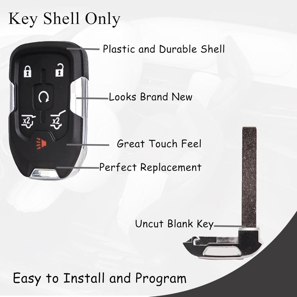 Key Fob Shell Case Replacement Fits for Chevy Suburban Tahoe GMC Yukon 2015 2016 2017 2018 Keyless Entry Smart Remote Control 6 Button Pad Outer