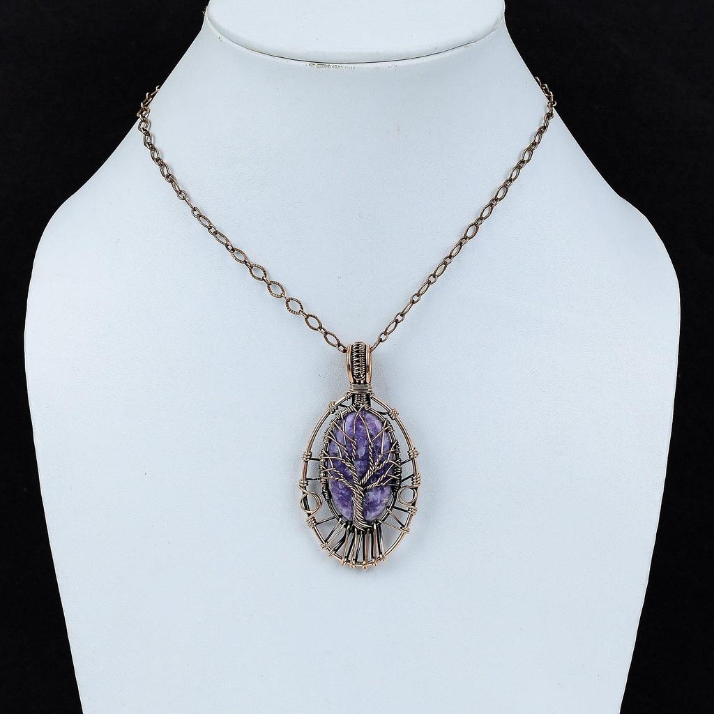 Tree Of Life Lepidolite Pendant Copper Wire Wrapped Pendant Tree Of Life Jewelry Handmade Pendant Gemstone Copper Jewelry Pendant For Gifts