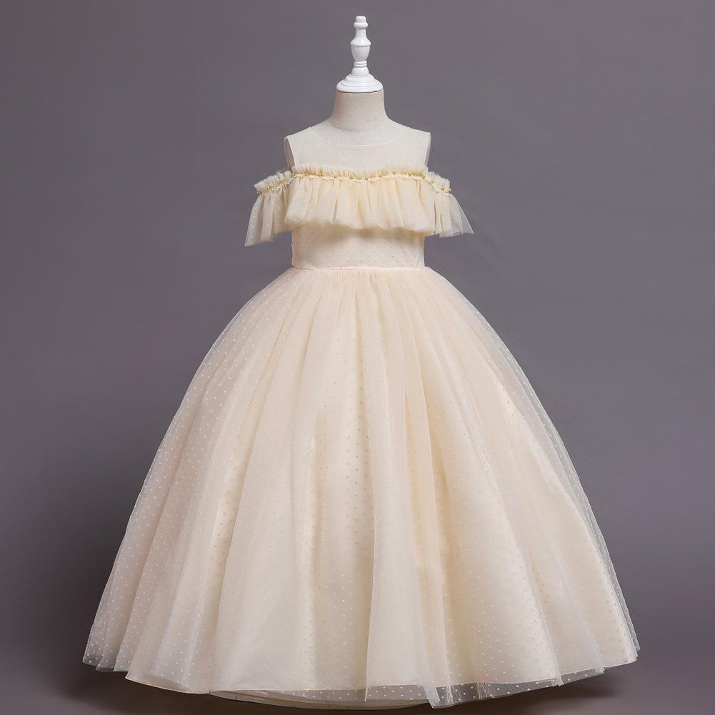 Платья для девочек среднего и большого размера Длинные платья в сеточку в горошек Маленькие детские платья принцессы Платья с бретелью через шею