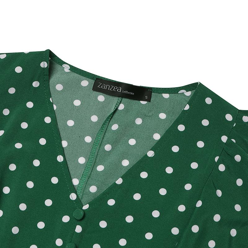 ZANZEA Женское повседневное платье с v-образным вырезом и коротким рукавом в горошек